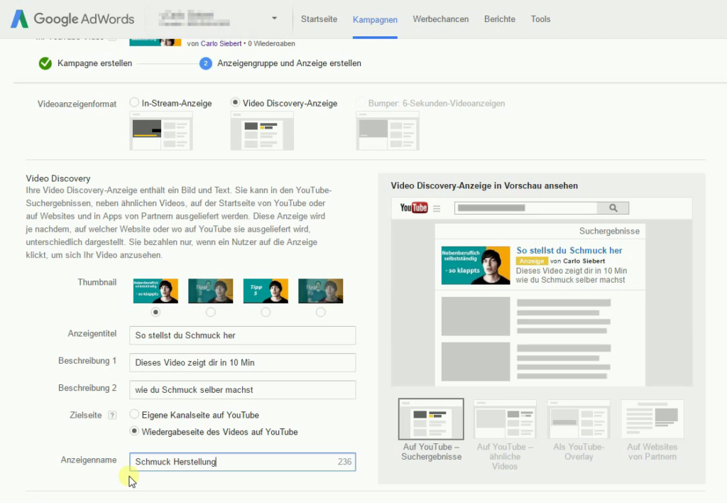 Google Adwords - YouTube Kampagne erstellen