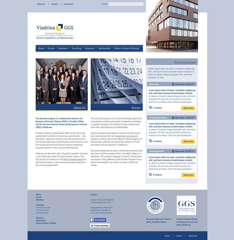 Layout Webdesign GGS Uni Viadrina, Frankfurt Oder
