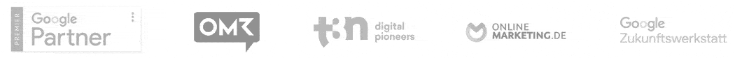 Logoleiste: Google-Premium-Partner, OMR, T3N, Online-marketing.de, Google Zukunftswerkstatt