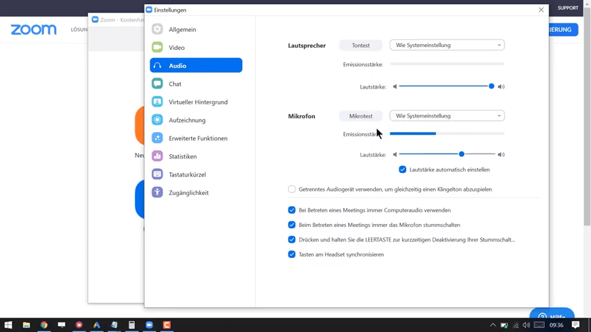 Audio Einstellungen vor dem Zoom Meeting
