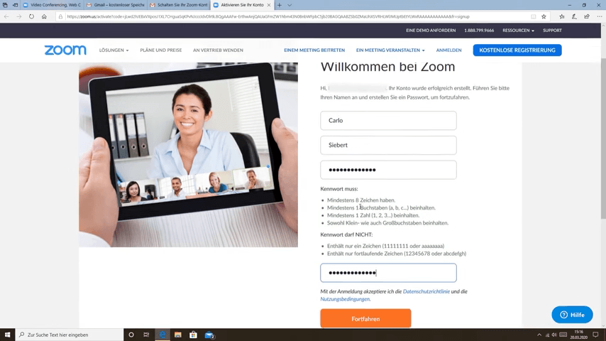 Daten für Login Zoom, Login Daten Zoom 