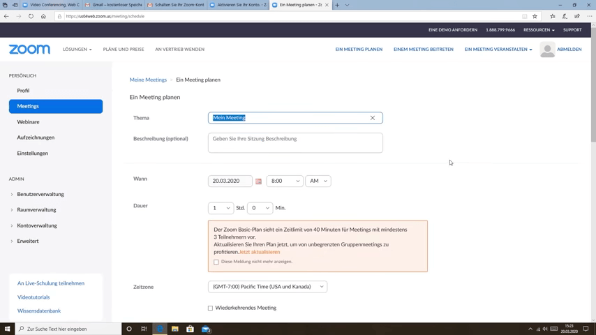 Meeting in Zoom planen