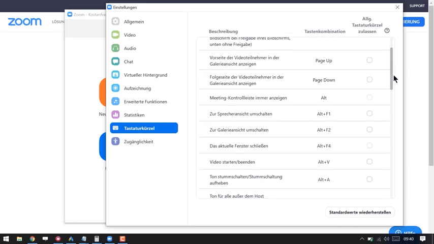Tastenkürzel in Zoom für schnelles agieren