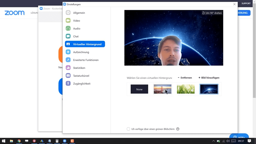 virtuellen Hintergrund in Zoom aktivieren