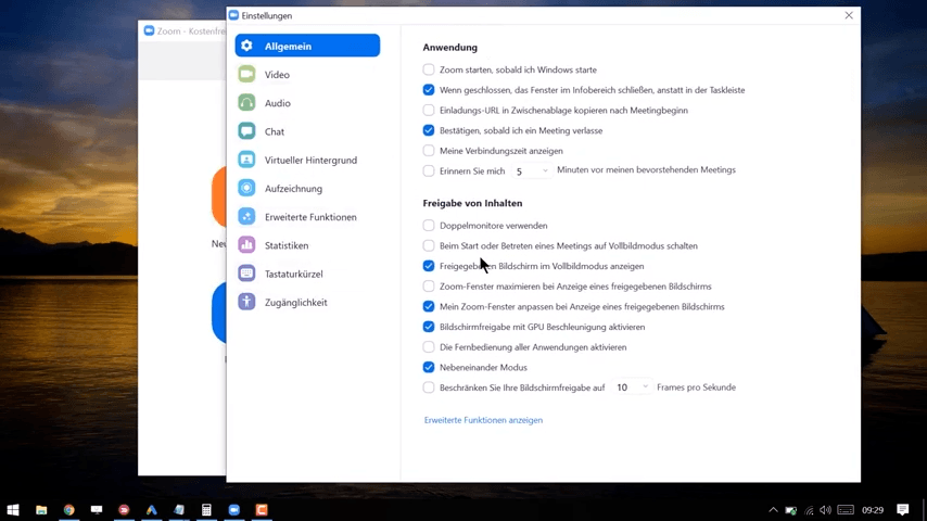 zoom Meeting Einstellungen